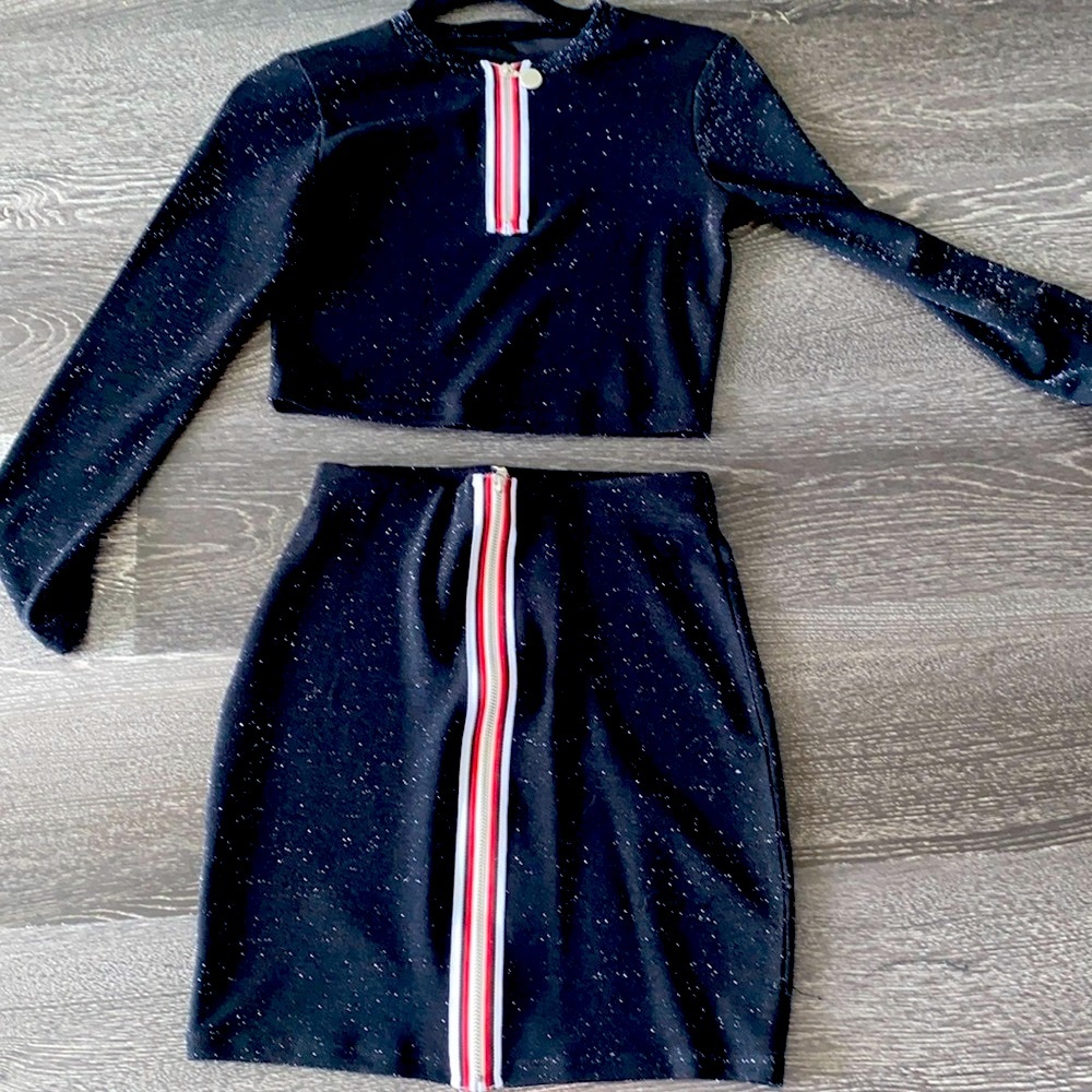 Black and red two piece skirt set